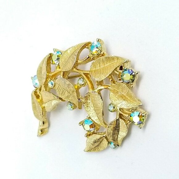 Crown TRIFARI Green Aurora Borealis Rhinestone Pin - Picture 3 of 4